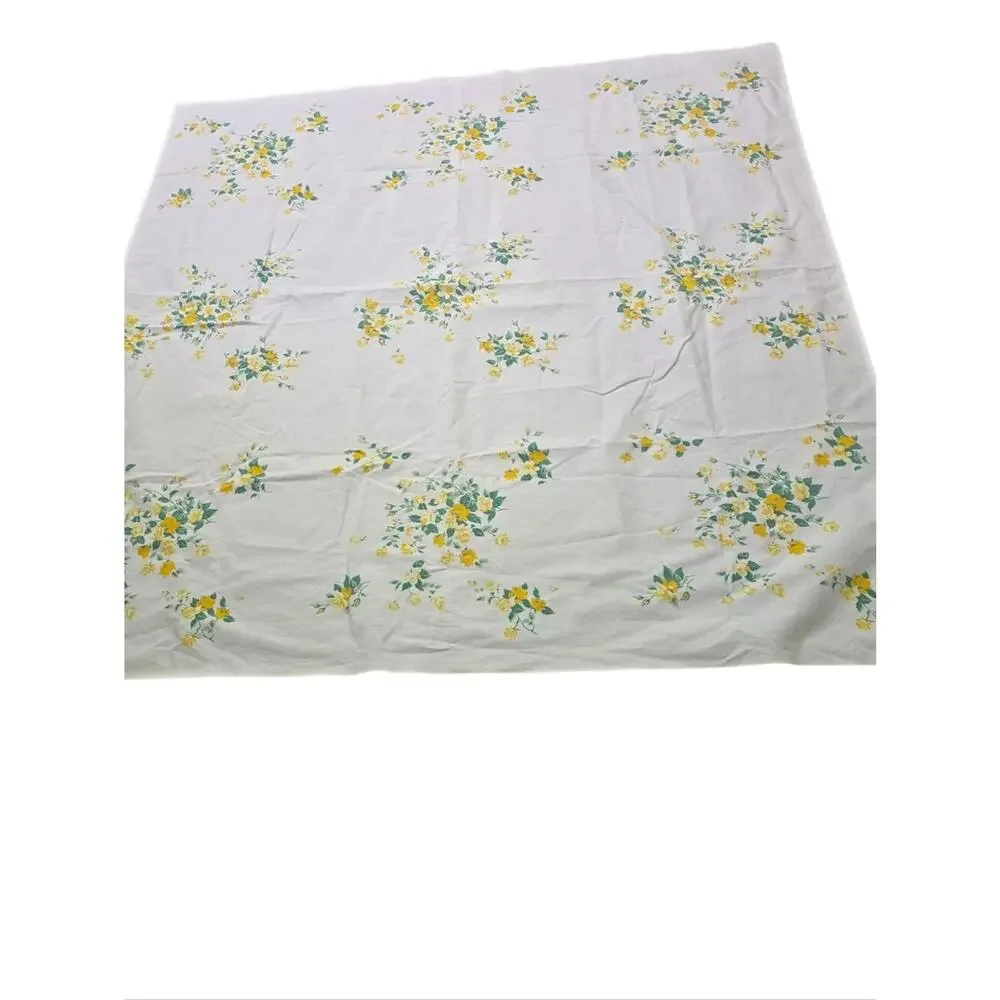 Vtg 50s Wilendur Floral Yellow Cabbage Rose Table Cloth Cottagecore Granny